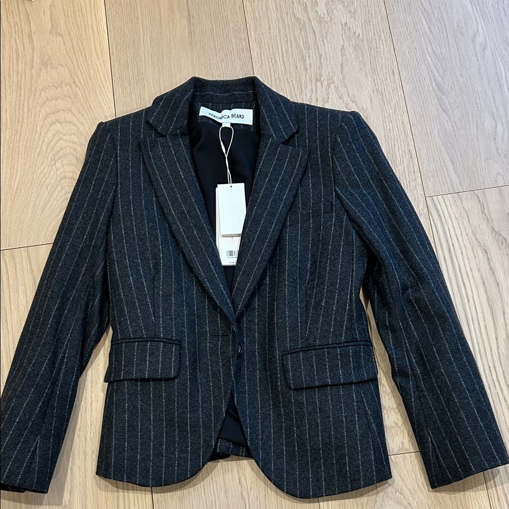 Veronica Beard classic Tyra Charcoal Pinstripe Dickey jacket